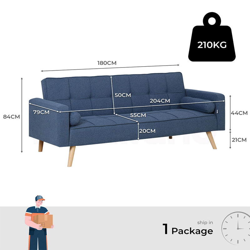 Familand 3 Seater Convertible Futon Sofa Bed Blue