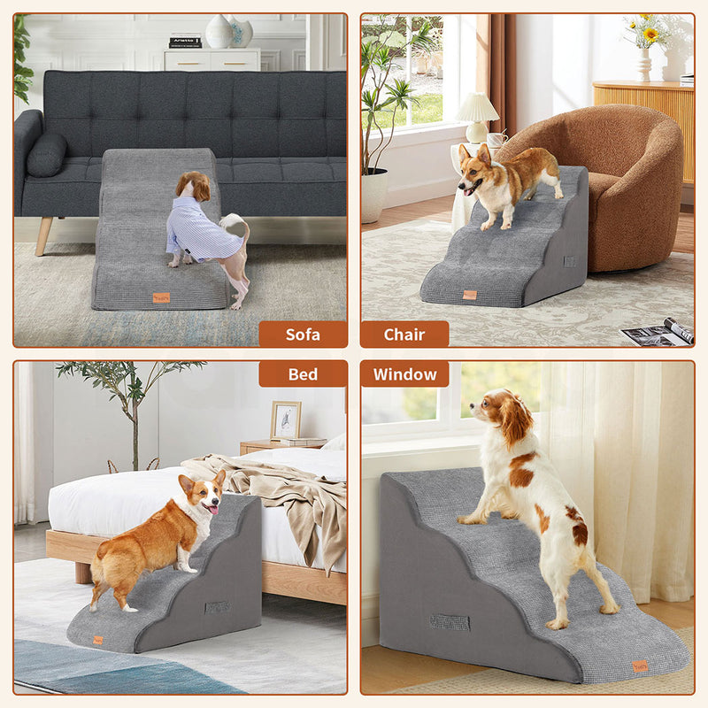 Tedi's 4 Steps Memory Foam Dog Stairs Ramp for High Bed Sofa Couch