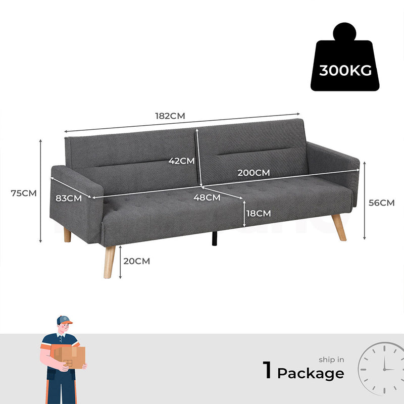Familand 3 Seater Convertible Sofa Bed in Grey