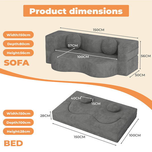 Familand 2 Seater 150cm Convertible Memory Foam Sofa Bed