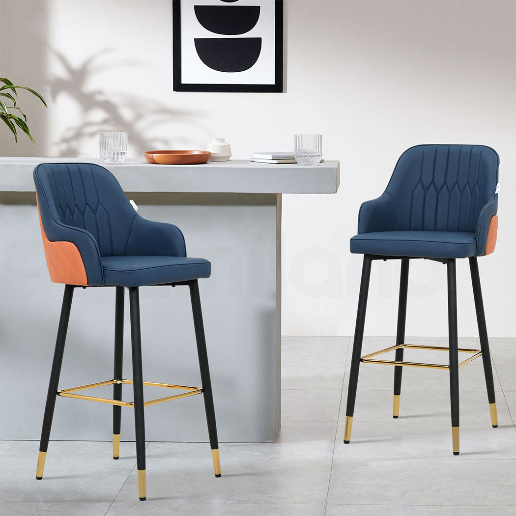 Familand Faux Leather Bar Stools Set Of 2 in Navy