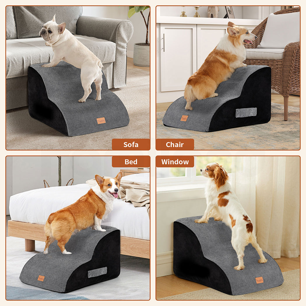 Tedi's 2 Steps Memory Foam Dog Stairs Ramp for High Bed Sofa Couch