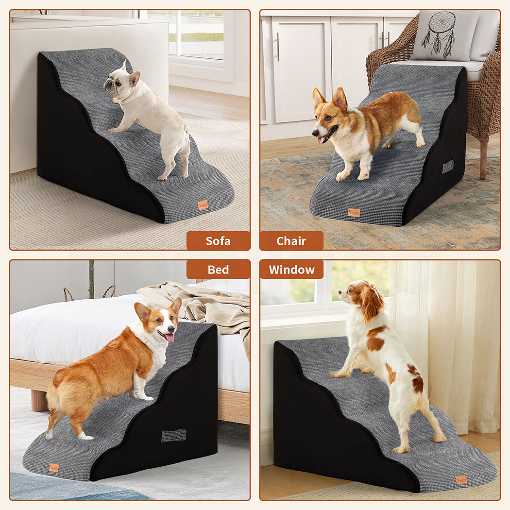 Tedi's 4 Steps Memory Foam Dog Stairs Ramp for High Bed Sofa Couch