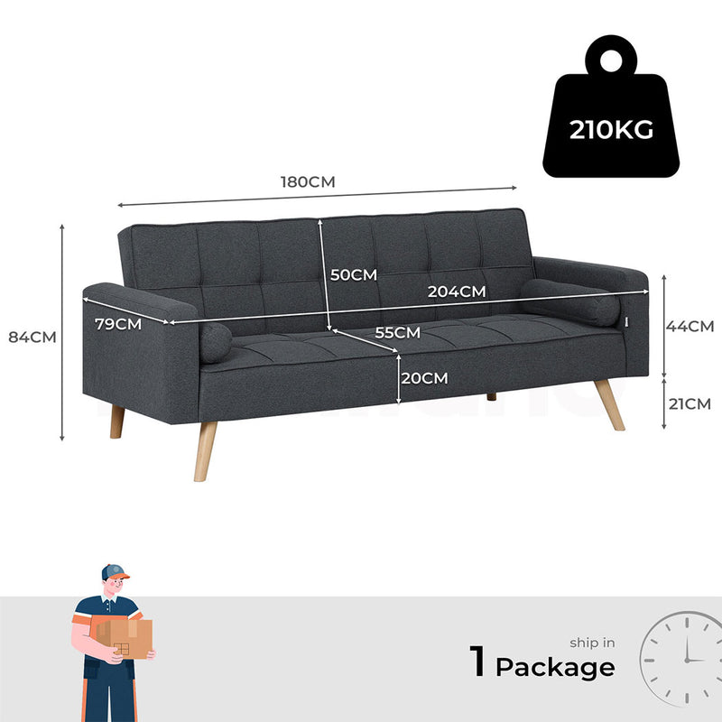 Familand 3 Seater Convertible Futon Sofa Bed, Linen Loveseat Sofa,Grey