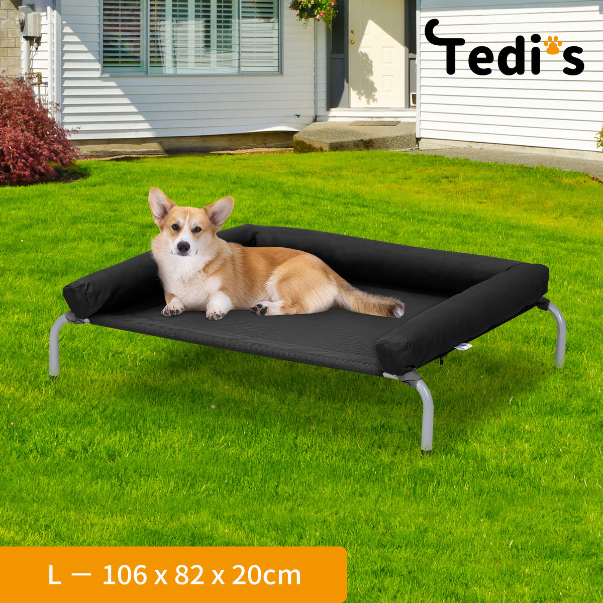 Tedi's Pet Elevated Dog Bed with Removable Bolsters