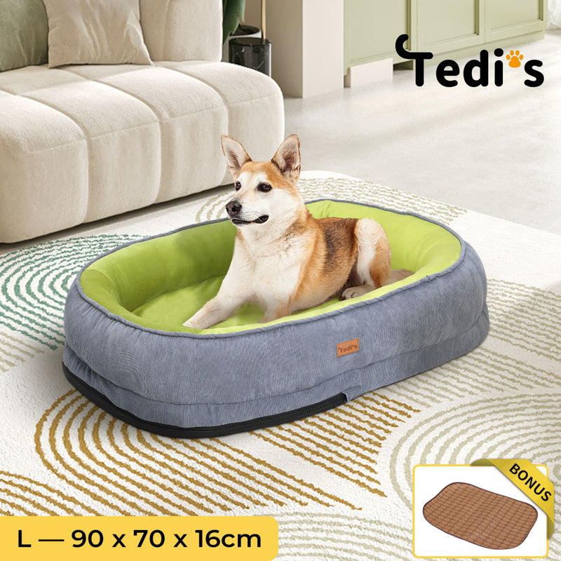 Tedi’s Orthopedic Dog Bed with Rattan Mat in Grey
