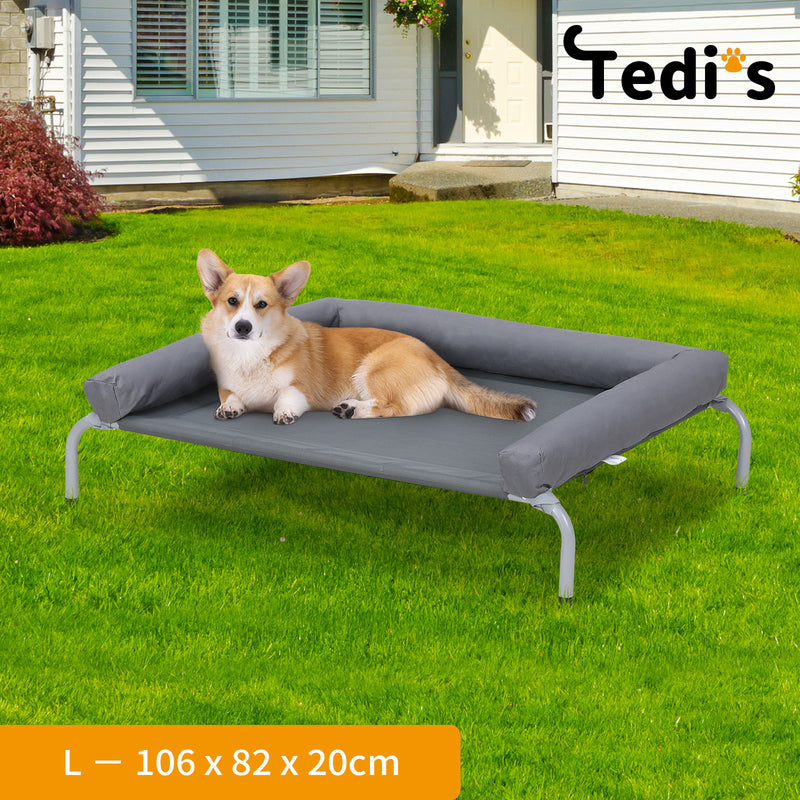Tedi's Pet Elevated Dog Bed with Removable Bolsters