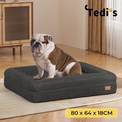 Tedi’s Linen Orthopedic Dog Bed in Dark Grey
