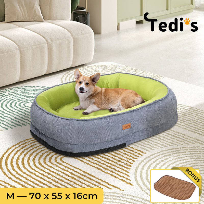 Tedi’s Orthopedic Dog Bed with Rattan Mat in Grey