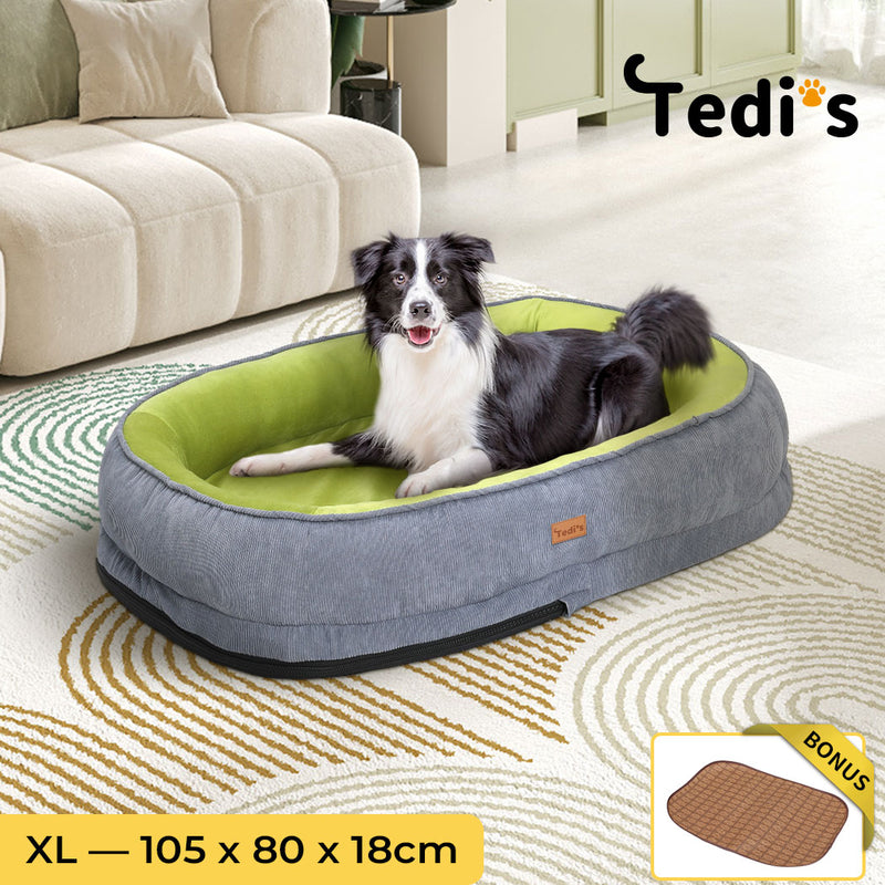 Tedi’s Orthopedic Dog Bed with Rattan Mat in Grey