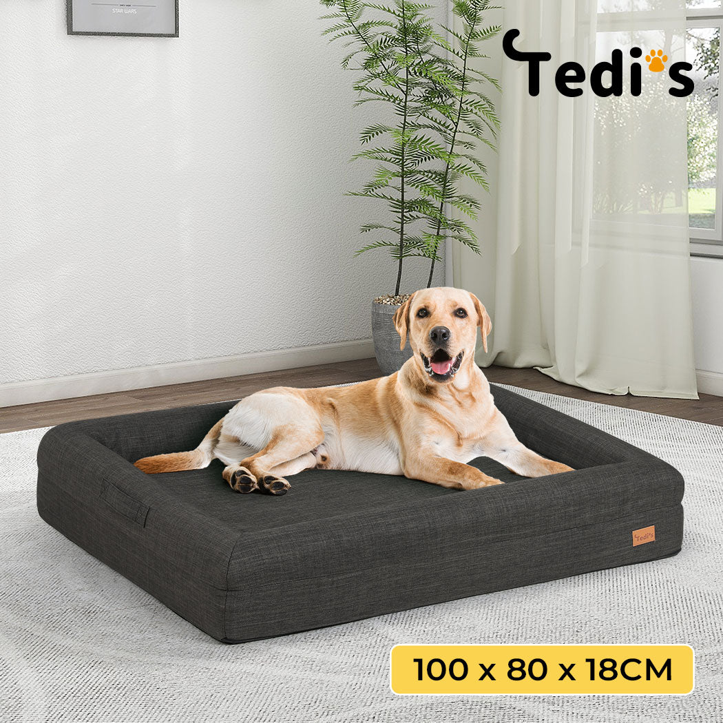 Tedi’s Linen Orthopedic Dog Bed in Dark Grey