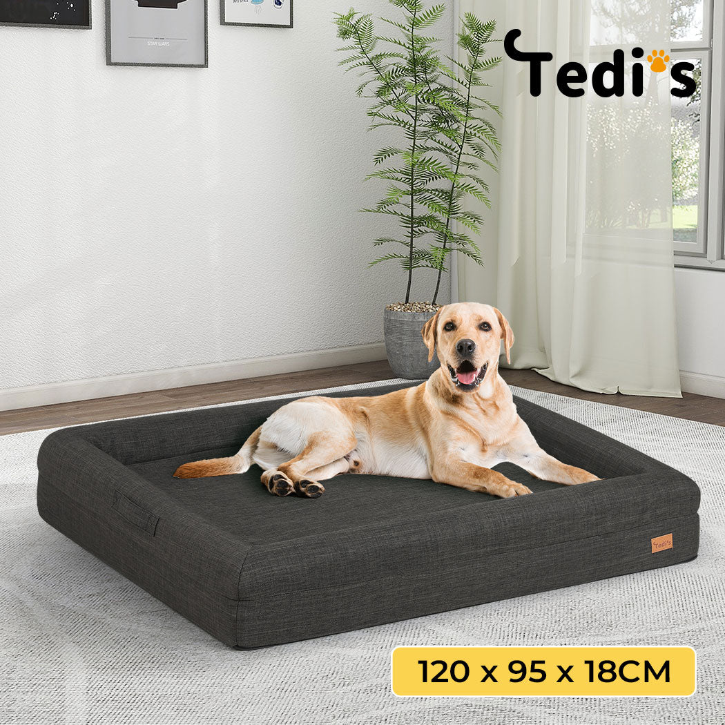 Tedi’s Linen Orthopedic Dog Bed in Dark Grey